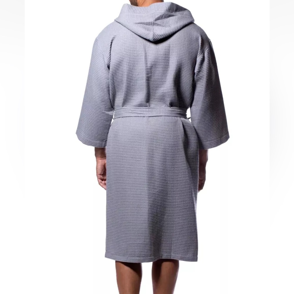 GAP Mens Hooded Waffle-Knit Robe Heather Grey M New Retail $89.95 - Picture 7 of 8